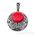 Red Turquoise 20MM Cabochon Alloy Gemstone Pendant